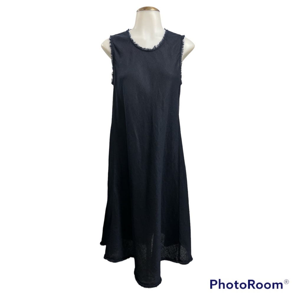 Magaschoni Navy Blue 100% Linen Raw Hem Sleeveless Dress Size: Large